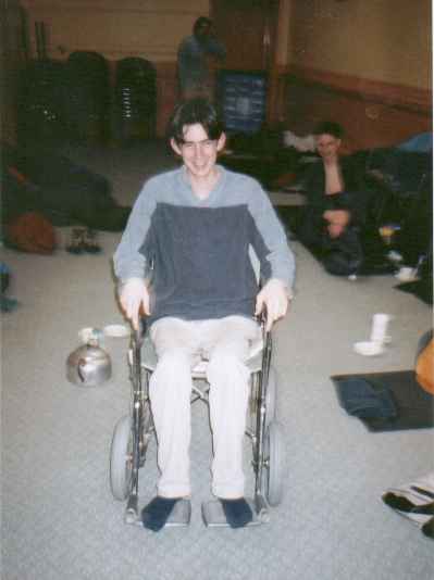 Ollie playing with a wheelchair.
